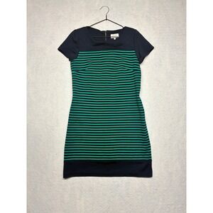 Laundry By Shelli Segal Workwear Sheath Dress Preppy Stripe Knit 10 Navy Green